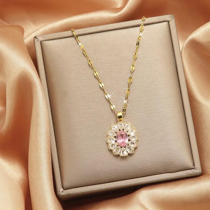 Pink Crystal Flower Necklace