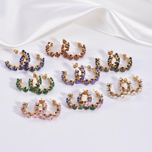 Geometric Cut Gemstone Hoops